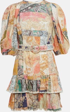Zimmermann Multicolour Floral Print Linen Ruffle Hem Mini Dress