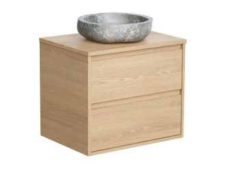 Vente-Unique Mueble de ba&ntilde;o con lavabo de piedra - Chapado en roble - 60 cm - MILIPAM