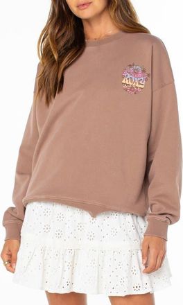 Roxy Lineup Oversize Cotton Blend Graphic Sweatshirt in Brownie at Nordstrom, Size X-Large