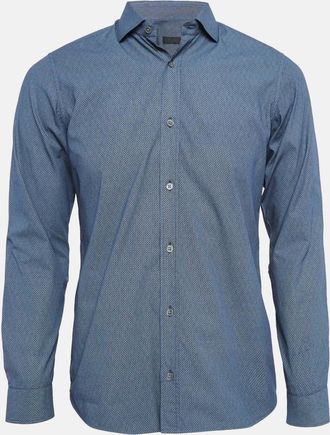 Ermenegildo Zegna Blue Printed Cotton Button Front Shirt