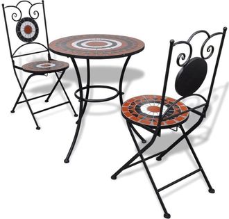 vidaXL vidaXL 3 Piece Bistro Set Ceramic Tile Terracotta and White