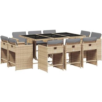 vidaXL Set Comedor De Jard&iacute;n 11 Pzas Con Cojines Rat&aacute;n Sint&eacute;tico Beige Vidaxl