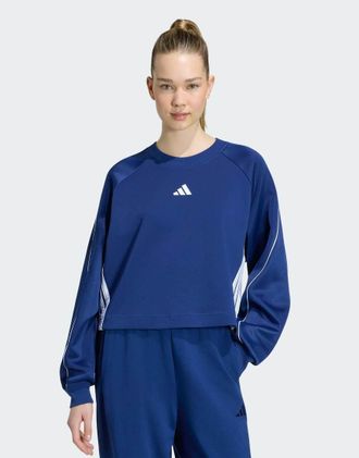 adidas felpa girocollo Stadium a 3 strisce blu scuro
