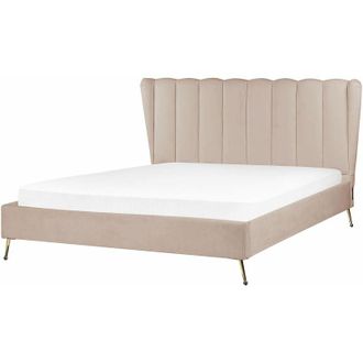 Beliani Beliani - Letto matrimoniale velluto 160 x 200 cm Testata con porta usb Gambe in metallo dorato Beige Tortora Miribel