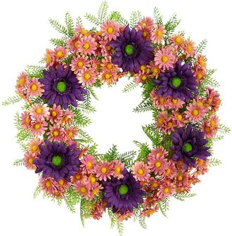 Nearly Natural 21In Mixed Daisy Artificial Wreath