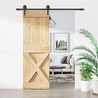 Berkfield Home Sliding Door with Hardware Set 70x210 cm Solid Wood Pine in Brown