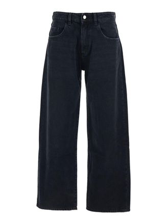 Icon Denim Los Angeles Bea Black Jeans With Wide Leg And Logo Patch On The Rear In Denim Woman