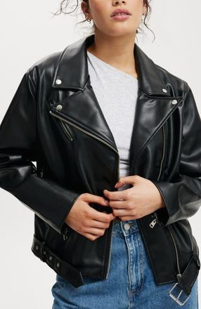 Cotton On Roman Faux Leather Biker Jacket in Black at Nordstrom, Size Large