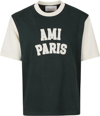 Ami T-shirt met geborduurd viltlogo - Heren - T-shirts - Groen - S - Katoen - Tops