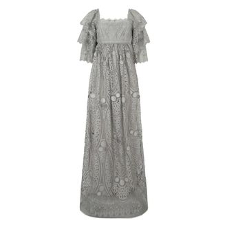 Alberta Ferretti Kleedjes, Dames, Grijs, M, Polyester, Elegante lange jurk met pofmouwen