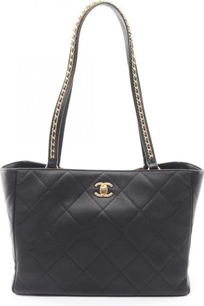 Chanel Black Leather Handbag Tote Bag (Pre-Owned)