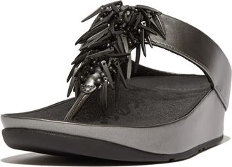 FitFlop Rumba Beaded Wedge Flip Flop in Pewter Black at Nordstrom Rack, Size 10