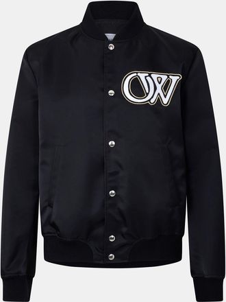 Off-white Mens Off White Solid Patterned Snap Button Ribbed Cuff Bomber Jacket in Black/White - Size Medium