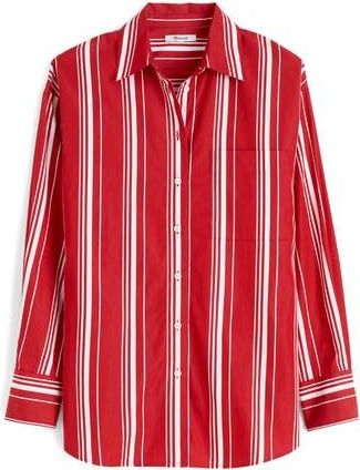 Madewell Stripe Oversize Cotton Poplin Button-Up Shirt in Cherry Red at Nordstrom Rack, Size X-Small