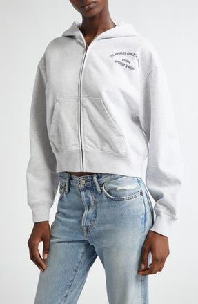 Sporty & Rich L.A. Athletic Group Cotton Graphic Crop Zip-Up Hoodie in Heather Gray at Nordstrom Rack, Size X-Small