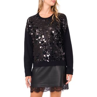 Vince Camuto Paillette Crewneck Sweater in Rich Black at Nordstrom Rack, Size Xx-Large