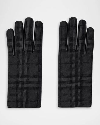 Burberry Men & apos;s Check Wool and Leather Gloves