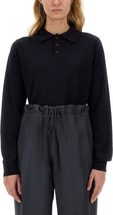 Maison Margiela Navy Blue Solid Shirt Collar Sweater