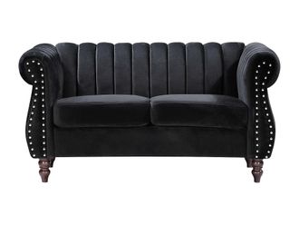 VENTE-UNIQUE.COM Sof&aacute; fijo terciopelo 2 plazas negro 150x78cm