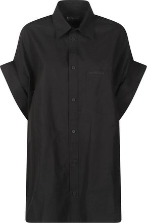 Balenciaga Overhemden, Dames, Zwart, S, Katoen, Overhemd met knopen en borduursel