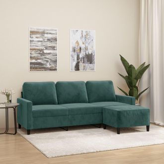 vidaXL Sof&aacute; De 3 Plazas Con Taburete De Terciopelo Verde Oscuro 180 Cm Vidaxl