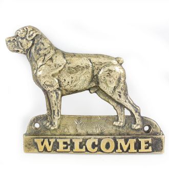 OEM Rottweiler: Un Cartel Para Puerta Con Un Perro, Una Placa De Bienvenida De Lat&oacute;n, Un Cartel &Uacute;nico Con La Palabra Bienvenido De Art-dog