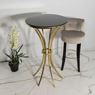 Mauro Ferretti Mesa de bar de metal dorado y negro y cristal (&oslash; 60x108 cm)
