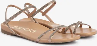 Pedro Garcia Anatomical flat sandal in metallic leather with crystals | Bambina | Fall winter 25 | PEDRO GARCIA