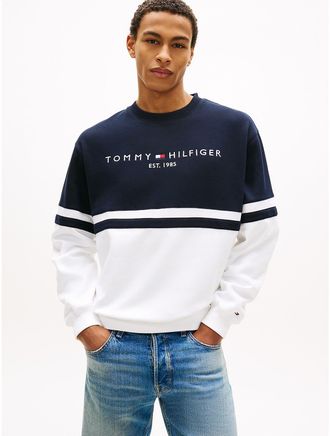 Tommy Hilfiger Mens Tommy Logo Colorblock Sweatshirt - Navy - XXXL