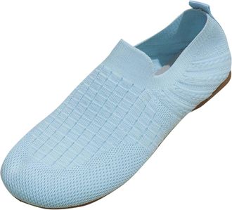 Generic Slip On Shoes Women Wide Fit Mesh Flat Shoes Round Toe Solid Color Fashionable Comfortable Breathable Casual Walking Shoe Running Sports Sky Blue