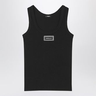 Versace Black Stretch Ribbed Cotton Tank Top