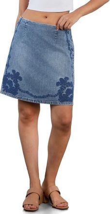 Wash Lab Denim Heritage Embroidered Miniskirt in Shine Blue at Nordstrom, Size 25