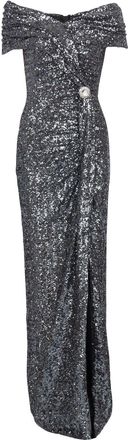 Balmain off-shoulder sequin-embellished gown - women - Polyester - 34 - Silver