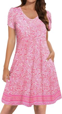 Generic Deals of The Day Sale Prime Petite Summer Dresses Womens Summer A Line Dress with Pockets Short Sleeve Dresses Flowy Beach Swing Dress 2025 Vacation D