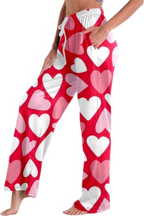 Generic Casual Trousers Womens Valentines Day Wide Leg with Heart Pattern Print Baggy Jogging Bottoms Stretch Breathable Relaxation Slim Outdoor