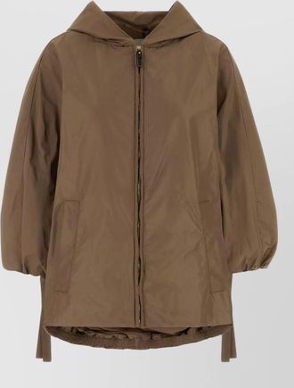 Max Mara hooded polyester jacket drawstring hem
