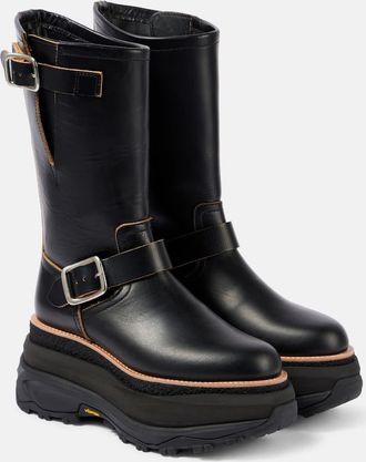 sacai Leather platform biker boots