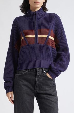 Staud Cropped Hampton Sweater in Twilight Stripe at Nordstrom, Size Medium