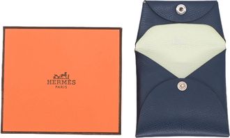 Hermès Light Green Navy Epsom Leather Coin Purse/Coin Case (Pre-Owned)