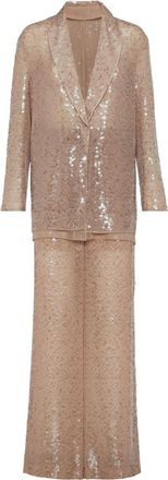 Brunello Cucinelli sequinned silk single-breasted suit - women - Silk - 46 - Neutrals