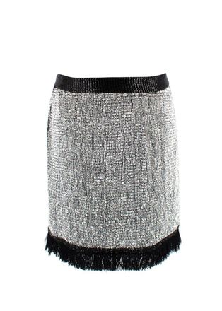 Tom Ford Silver Silk Beaded Mini Skirt Size XXS