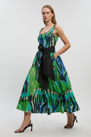 Karen Millen Womens Silk Cotton Animal Strappy Maxi Dress - Multicolour - Size 16 UK