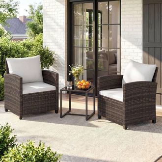Costway Costway 3PCS Patio Furniture Set PE Rattan Bistro Conversation Set w/ Cushions in Beige
