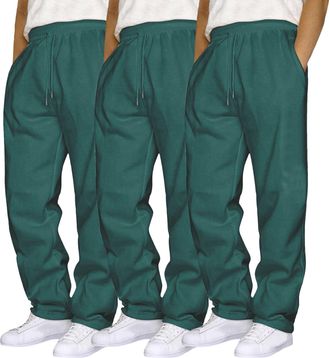 Generic 3 Pack Mens Straight Leg Sweat Pants with Pockets Baggy Jogging Bottoms Elastic Waist Joggers Fleece Pants Mens Open Hem Sweatpants Drawstring Tracksu