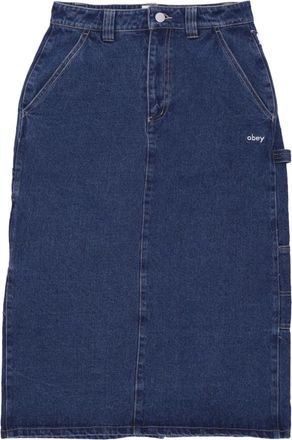 Obey Denim Midi Rok Stonewash Indigo - Dames - Spijkerrokken - Blauw - W26 - Denim - Rokken