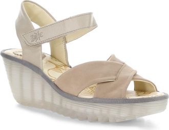 FLY London Yorg Ankle Strap Platform Wedge Sandal in Taupe at Nordstrom, Size 10-10.5Us