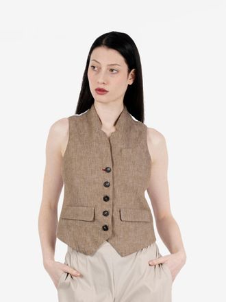 Alessia Santi Gilet in cotone e lino castoro
