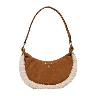 Guess Tassen, Dames, Bruin, ONE Size, Leer, Amita Suede Crescent Schoudertas