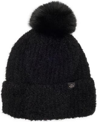 Nanette Lepore Faux Shearling Beanie with Faux Fur Pompom in Black at Nordstrom Rack