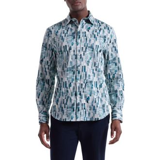 Bugatchi Julian Shaped Fit Stretch Cotton Button-Up Shirt in Teal at Nordstrom Rack, Size X-Large